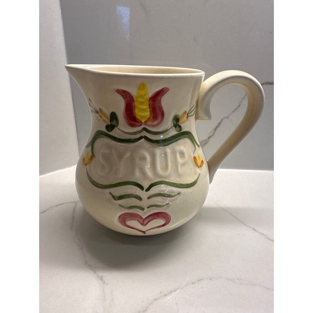Los Angeles Pottery Waffle Batter Bowl Matching Maple Syrup Pitcher 1970's